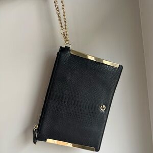 Guess Black Textured Clutch with Gold Chain
